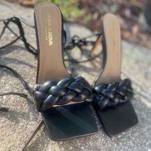 Fashion Nova Black Wrap Up Heels Size 7.5